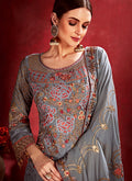 Grey Embroidered Pakistani Pants Suit, Salwar Kameez