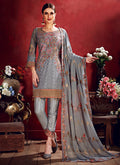 Indian Clothes - Grey Embroidered Pakistani Pants Suit
