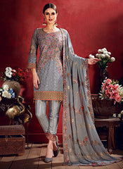 Indian Clothes - Grey Embroidered Pakistani Pants Suit