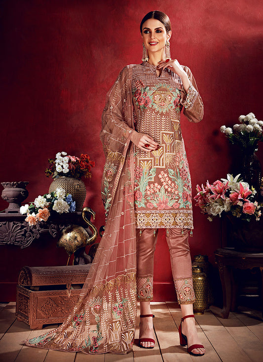 Indian Clothes - Light Pink Embroidered Pakistani Pants Suit