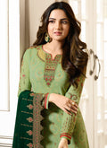 Green Dual Tone Ethnic Embroidered Pakistani Pant Suit