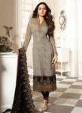 Grey And Marron Ethnic Embroidered Pakistani Pant Suit