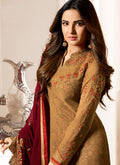Mustard Yellow And Red Ethnic Embroidered Pakistani Pant Suit