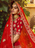 Indian Clothes - Red And Golden Multi Embroidered Wedding Lehenga Choli