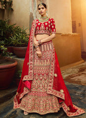 Red And Golden Wedding Lehenga Choli