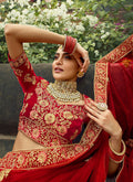 Indian Clothes - Red And Golden Embroidered Wedding Lehenga Choli