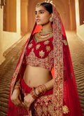 Indian Clothes - Bridal Red Multi Embroidered Wedding Lehenga Choli