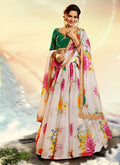 White And Green Floral Printed Lehenga Choli