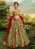 Green And Red Floral Printed Lehenga Choli