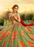 Indian Clothes - Green And Red Floral Printed Lehenga Choli