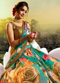 Indian Clothes - Turquoise Multicoloured Floral Printed Lehenga Choli