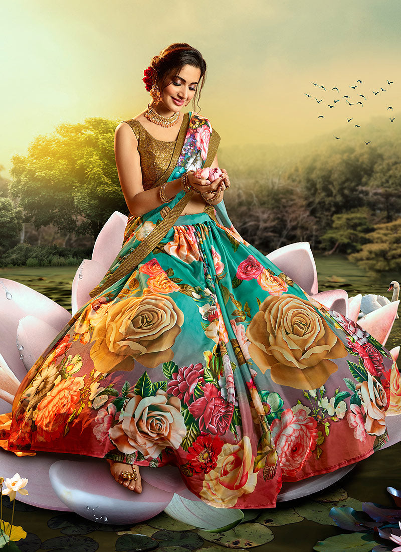 Indian Lehangas - Turquoise Lehenga Choli In usa uk canada
