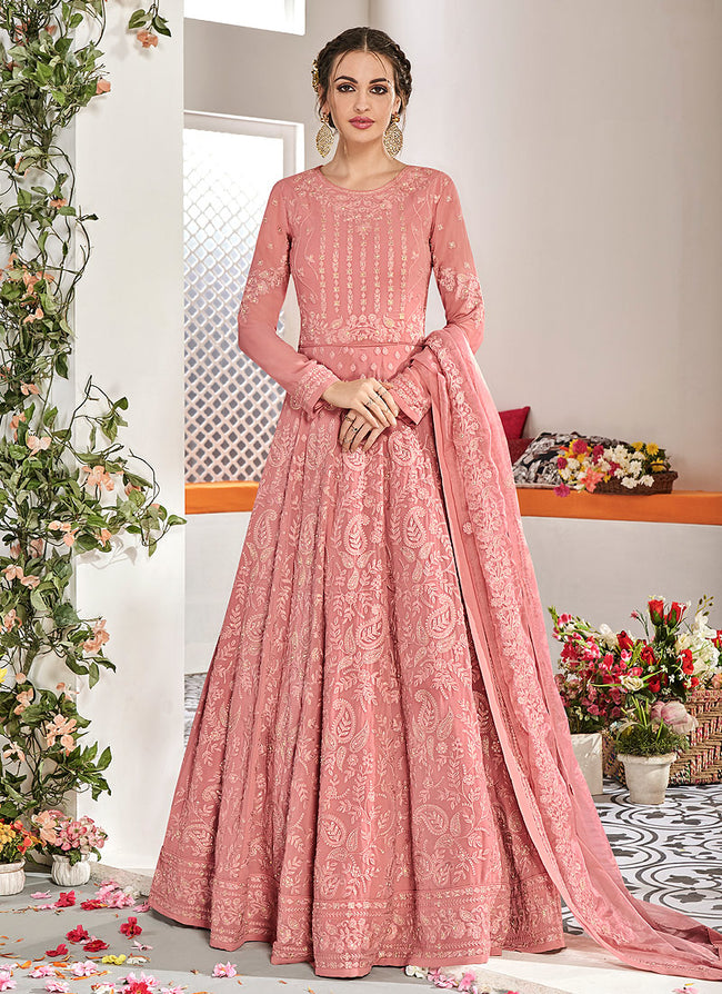 Pink Floral Embroidered Anarkali Suit With Jacket | Bridal anarkali,  Anarkali gown, Anarkali dress
