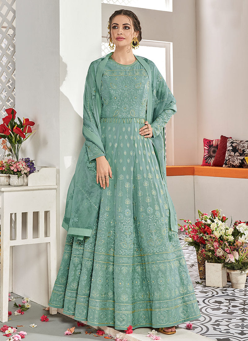 Embroidered Flared Anarkali Suit