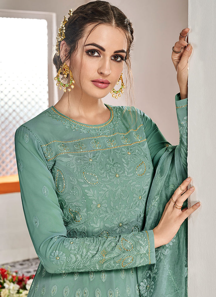 Embroidered Flared Anarkali Suit