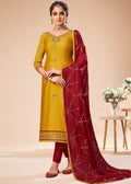 Yellow and Red Embroidered Salwar Suit