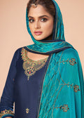 Indian Clothes - Blue And Turquoise Embroidered Salwar Suit In usa uk canada