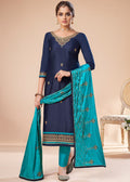 Blue And Turquoise Embroidered Salwar Suit