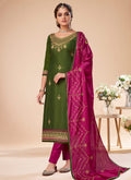 Green And Pink Embroidered Salwar Suit