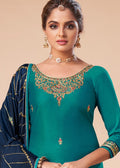 Indian Clothes - Turquoise And Blue Embroidered Salwar Suit In usa uk canada