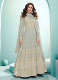 Soft Grey Lucknowi Embroidered Anarkali Suit