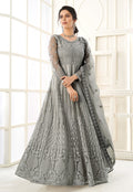 Grey Embroidered Wedding Anarkali Suit