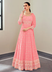 Pink Multi Embroidered Festive Anarkali Suit