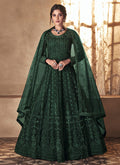 Deep Green Embroidered Flared Anarkali Suit