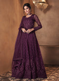Wine Purple Embroidered Flared Anarkali Suit