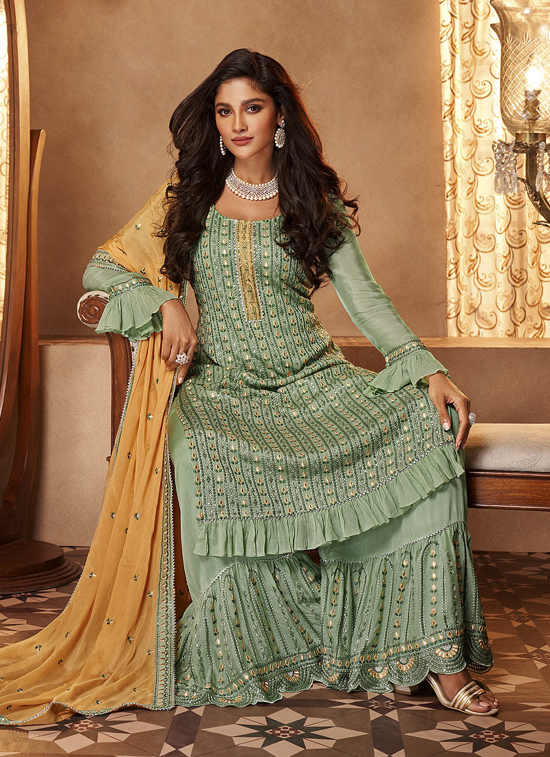 Pista Green Gharara Suit In Usa