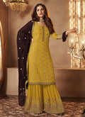 Mustard Yellow Mirror Embroidered Designer Gharara Suit