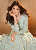 Teal Blue Lucknowi Anarkali Suit In Usa