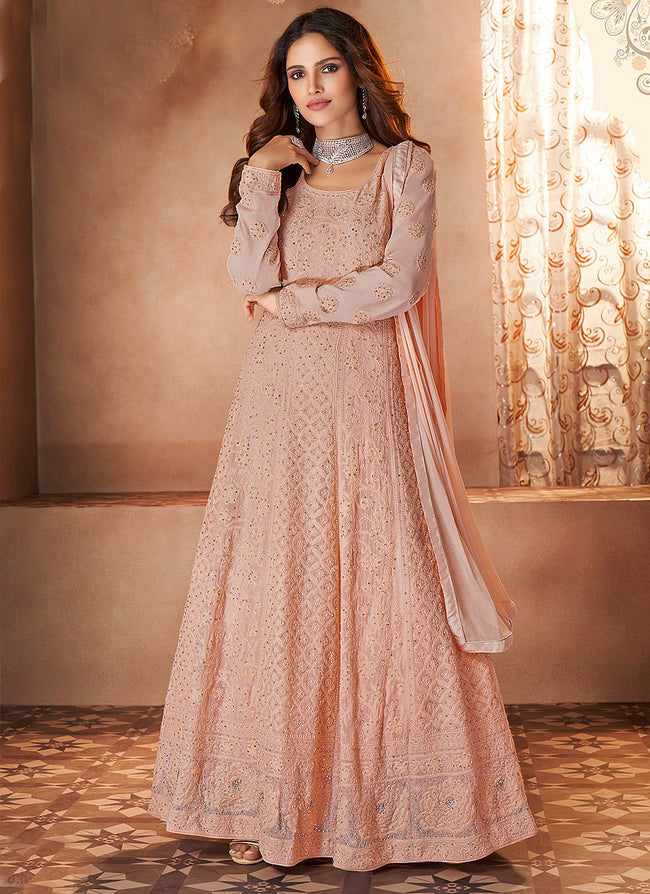 Buy Gorgeous Light Pink Embroidered Anarkali Suit Online in USA |Dupatta –  Pure Elegance
