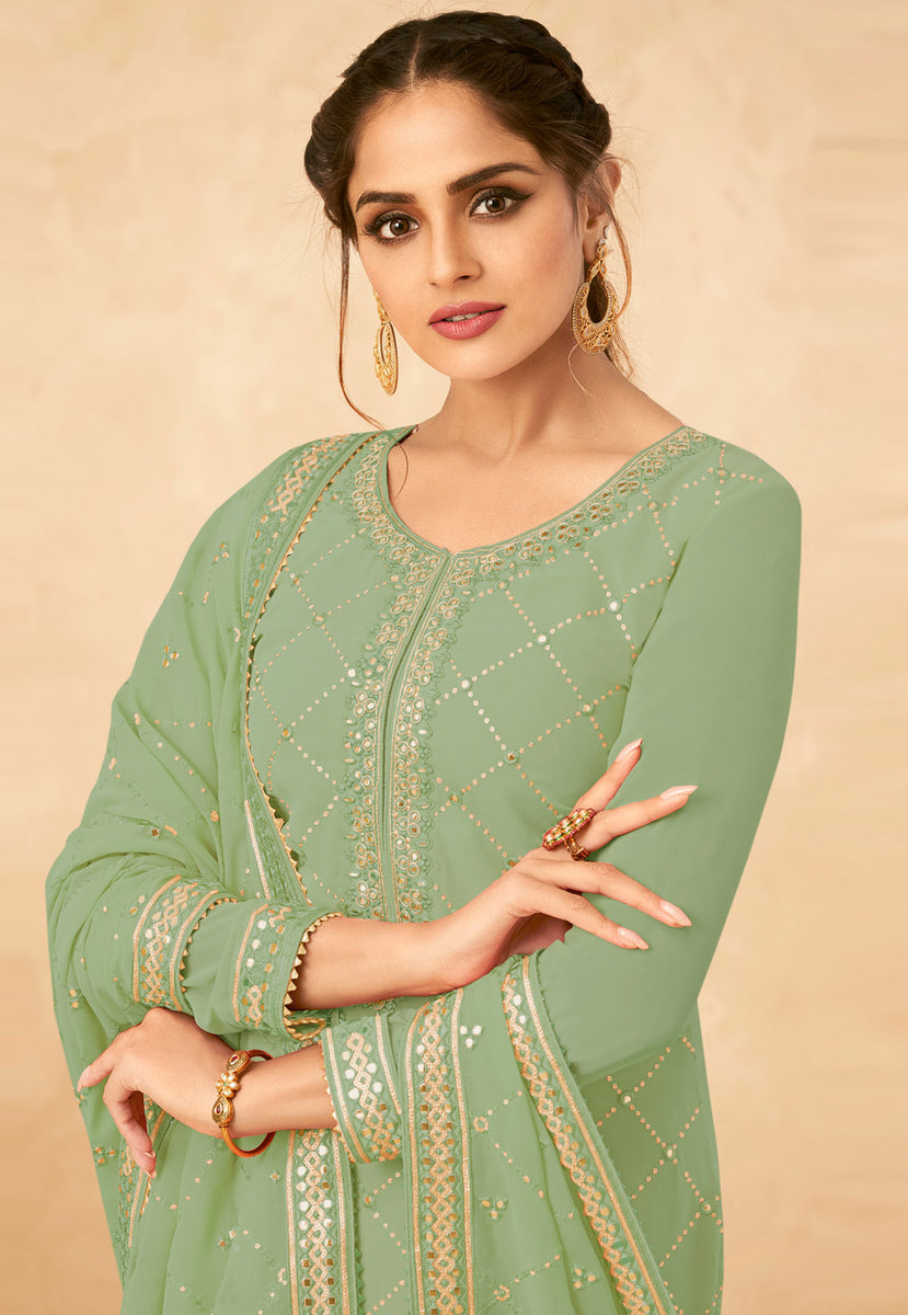 Buy Green Golden Embroidered Palazzo Suit In USA, UK, Canada, Australia ...