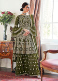 Dark Green Beige Designer Gharara Suit
