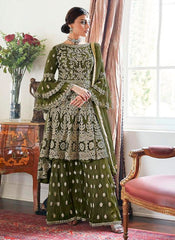 Dark Green Beige Designer Gharara Suit