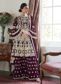 Deep Wine Multi Embroidered Designer Sharara Suit