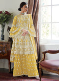 Yellow Multi Embroidered Designer Sharara Suit