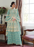 Light Blue Multi Embroidered Designer Sharara Suit.