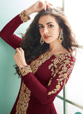 Indian Clothes - Maroon Embroidered Anarkali Suit