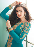 Indian Clothes - Aqua Blue Embroidered Anarkali Suit