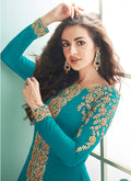 Indian Clothes - Aqua Blue Embroidered Anarkali Suit
