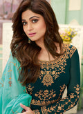 Indian Clothes - Turquoise Designer Anarkali Suit