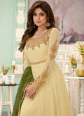 Indian Clothes - Cream And Green Designer Anarkali Suit