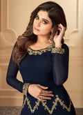 Indian Clothes - Navy Blue Designer Anarkali Lehenga