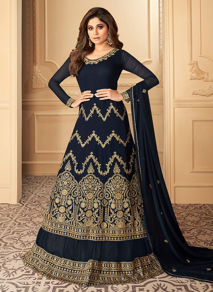 Navy Blue Anarkali Lehenga