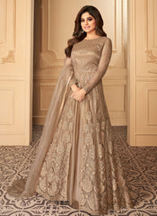 Beige Golden Anarkali Lehenga