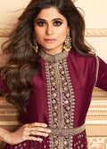 Indian Clothes - Maroon Golden Pants Suit