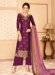 Plum Jacquard palazzo Suit