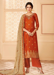 Orange Jacquard Palazzo Suit